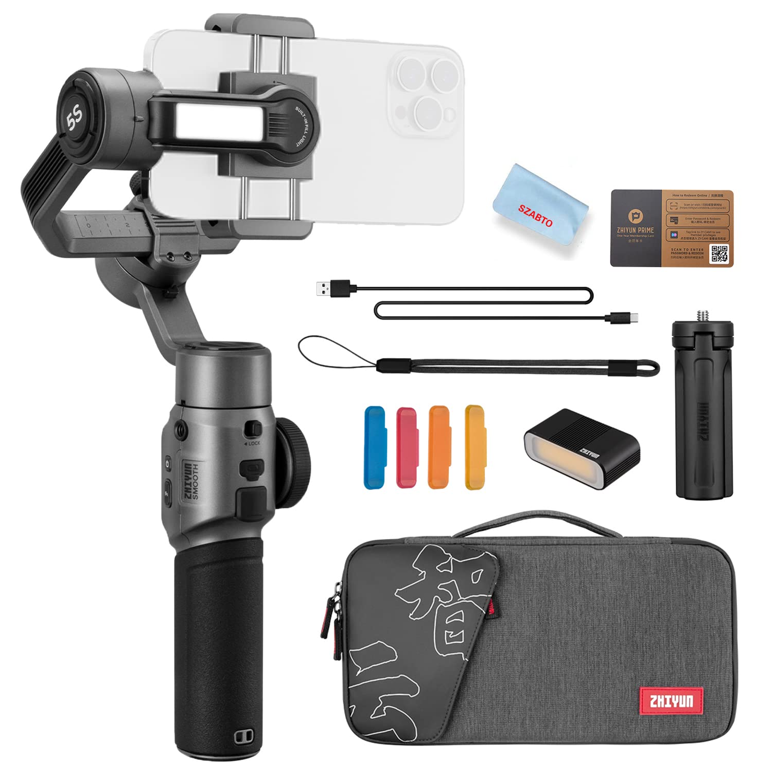 ⭐️美品⭐️ZHIYUN Smooth 5S combo スマホジンバル Zhiyun Smooth 5S Combo w/Magnetic Fill Light,Carrying Bag &Tripod